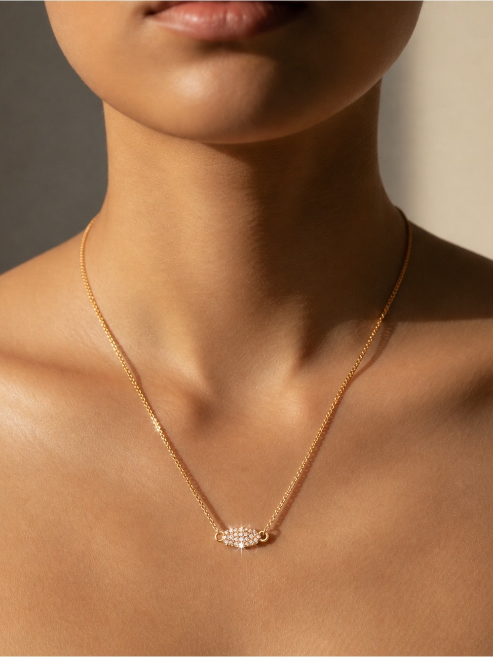 Gold Pavé Hamsa Pendant Necklace